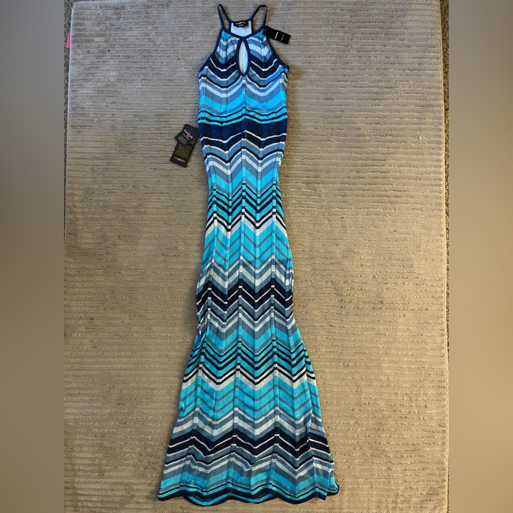 bebe Multicolor Chevron Maxi Dress 🤍🩵💙🌊